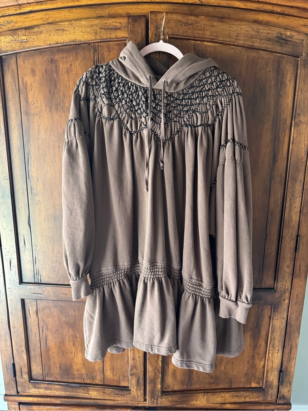 Free People Marty Smocked Hooded Mini Dress Size Large - Picture 9 of 11